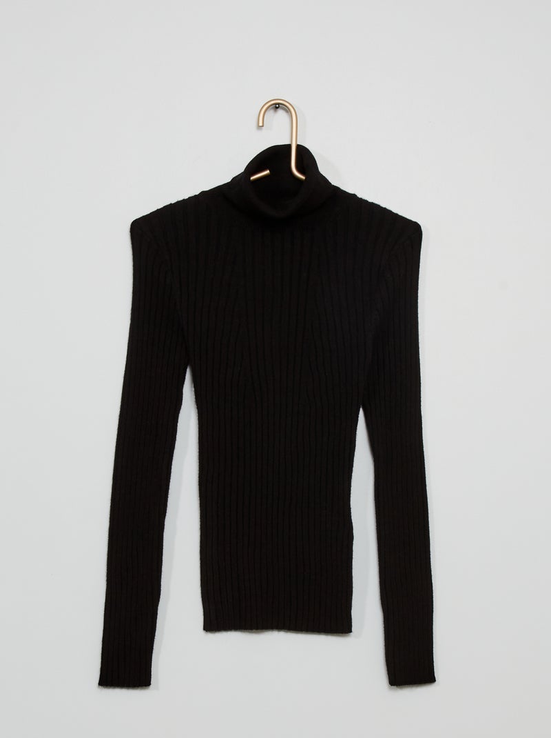 Pull en maille côtelée noir - Kiabi