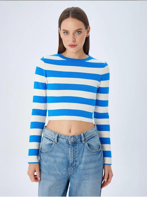 Pull en maille côtelée rayée mixray - Kiabi