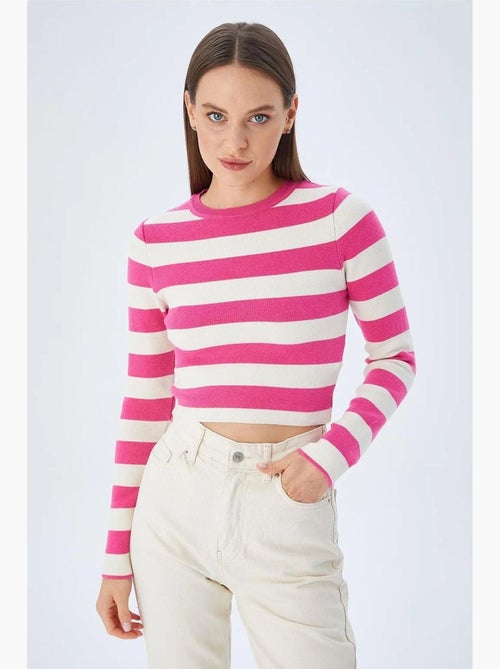 Pull en maille côtelée rayée mixray - Kiabi
