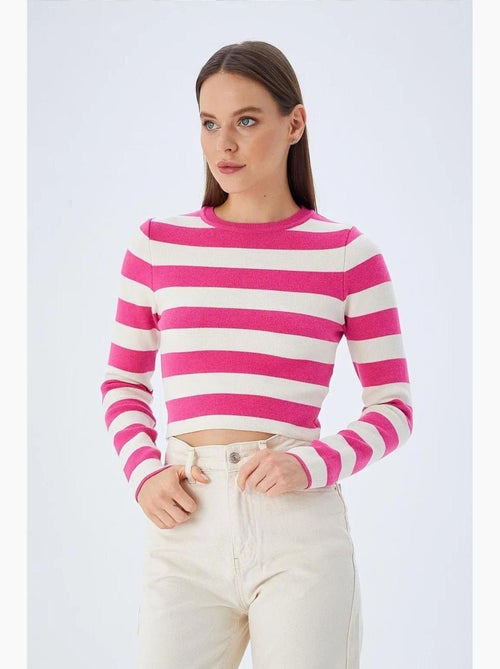 Pull en maille côtelée rayée mixray - Kiabi