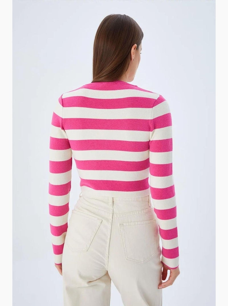 Pull en maille côtelée rayée mixray Cerise - Kiabi