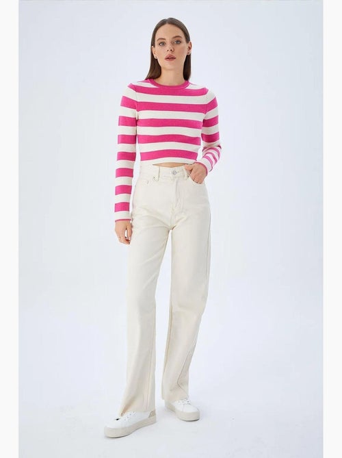 Pull en maille côtelée rayée mixray - Kiabi