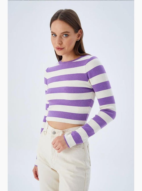 Pull en maille côtelée rayée mixray - Kiabi