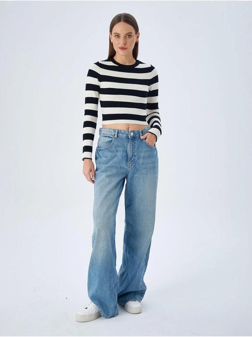 Pull en maille côtelée rayée mixray - Kiabi