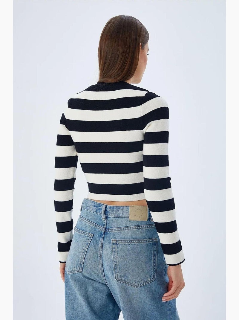 Pull en maille côtelée rayée mixray Noir - Kiabi