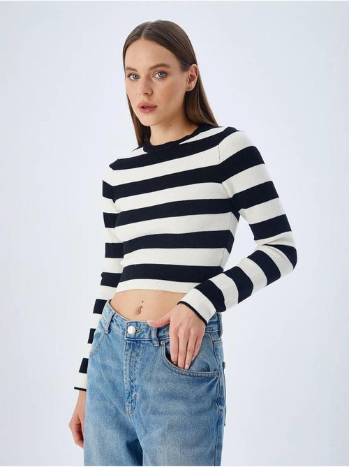 Pull en maille côtelée rayée mixray - Kiabi