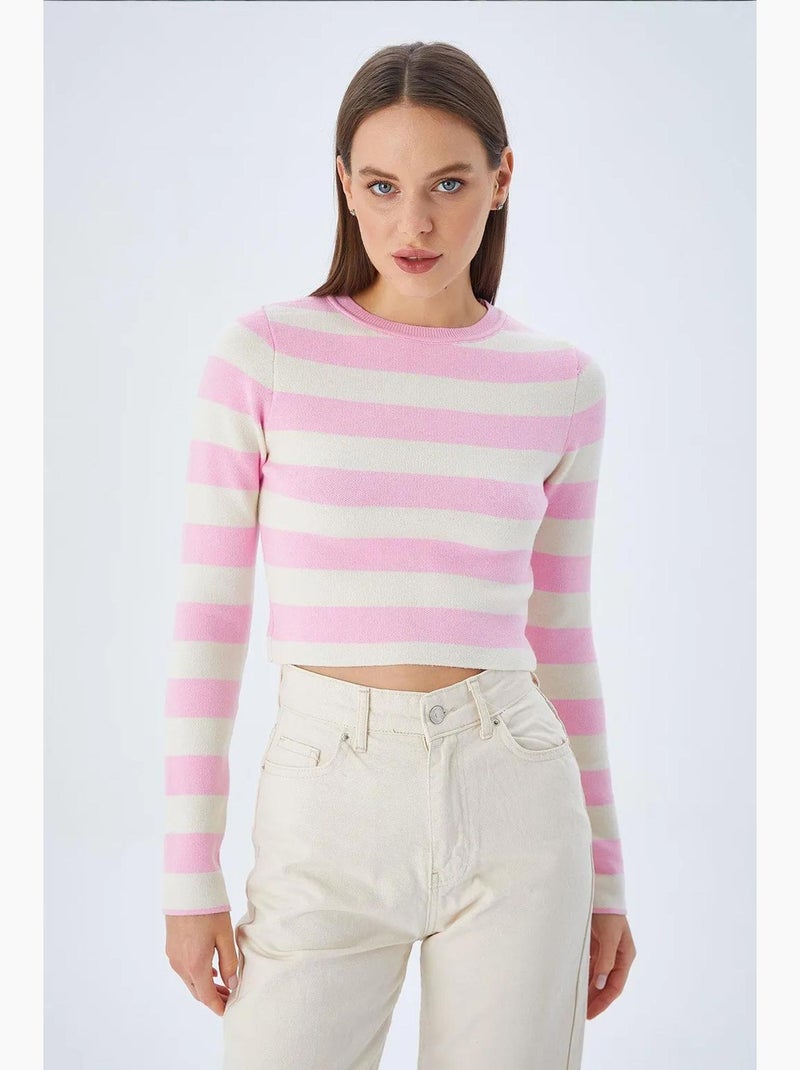 Pull en maille côtelée rayée mixray Rose pâle - Kiabi