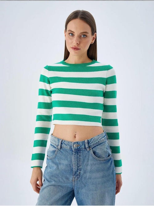 Pull en maille côtelée rayée mixray - Kiabi