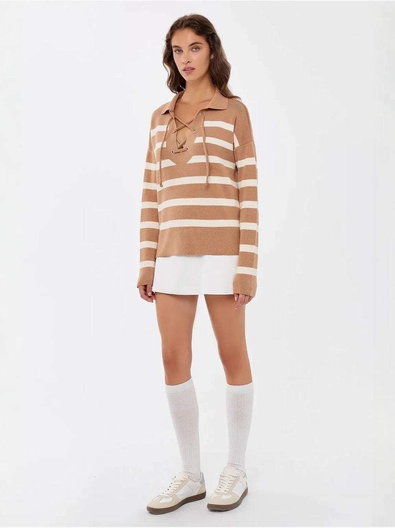 Pull en maille décontractée à rayures hiccup Beige naturel - Kiabi