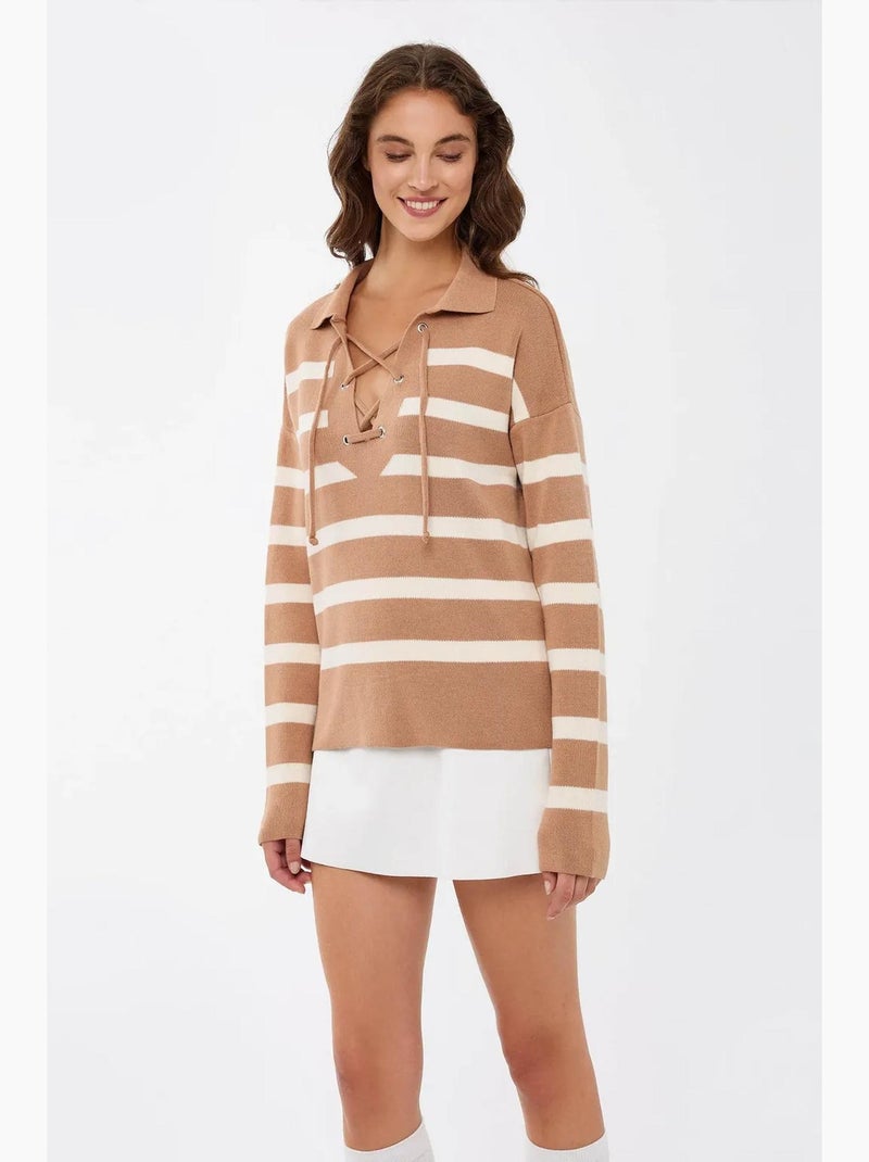 Pull en maille décontractée à rayures hiccup Beige naturel - Kiabi