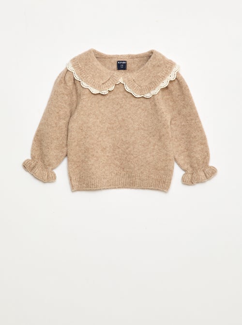 Pull en maille douce avec col brodé - Kiabi