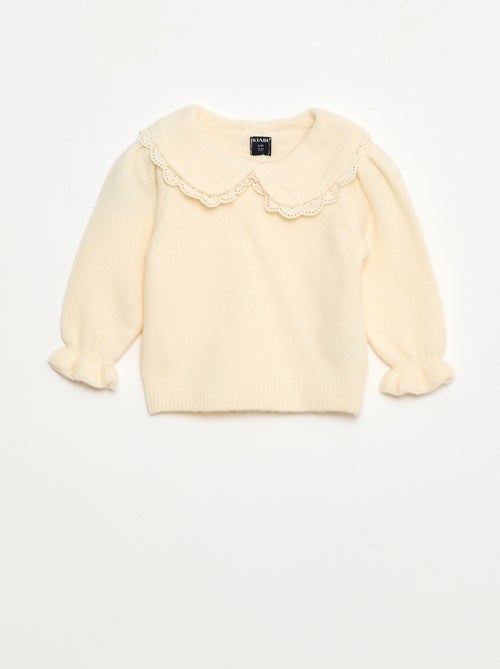 Pull en maille douce avec col brodé - Kiabi