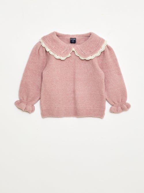 Pull en maille douce avec col brodé - Kiabi