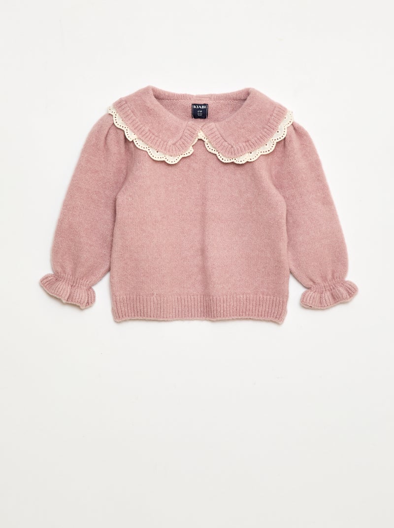 Pull en maille douce avec col brodé Violet - Kiabi