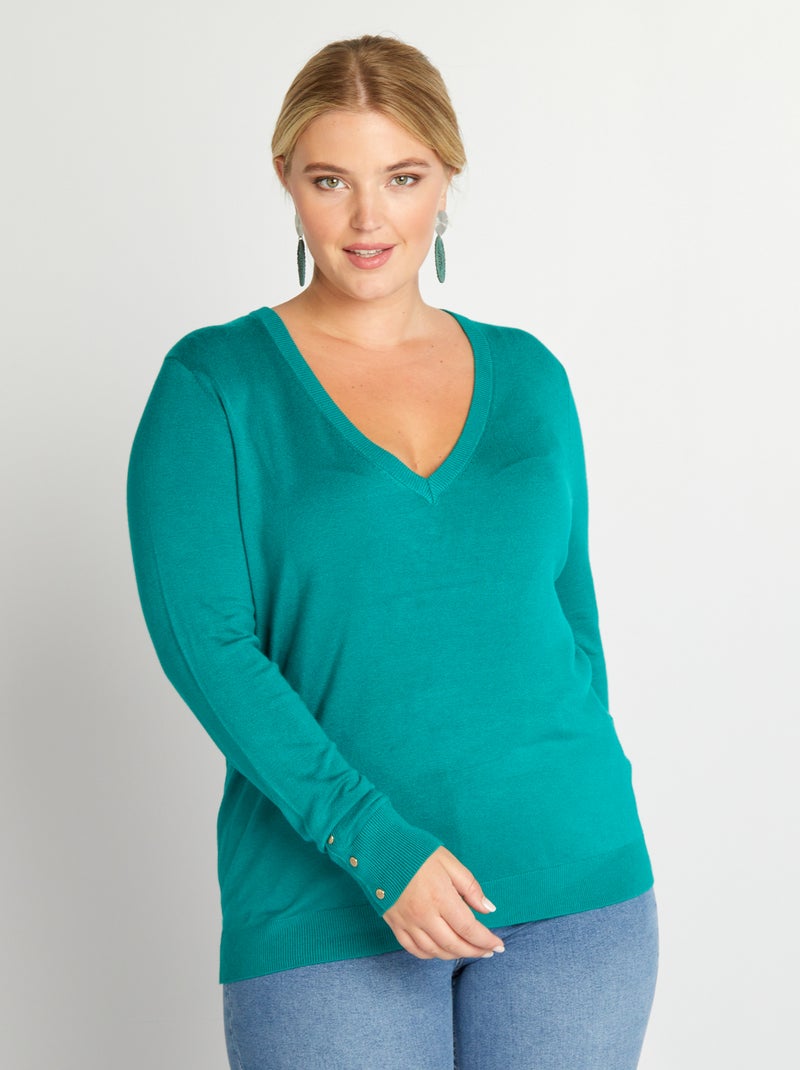 Pull en maille encolure V Vert - Kiabi