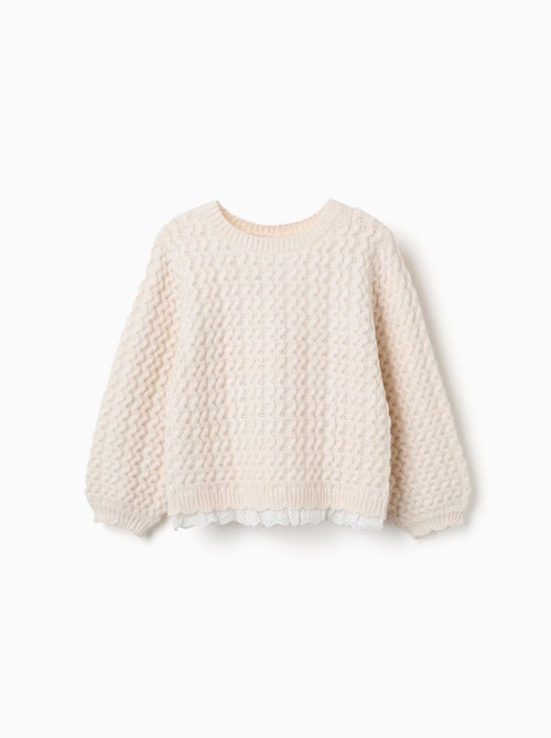 Pull en maille épaisse avec broderie anglaise - Kiabi