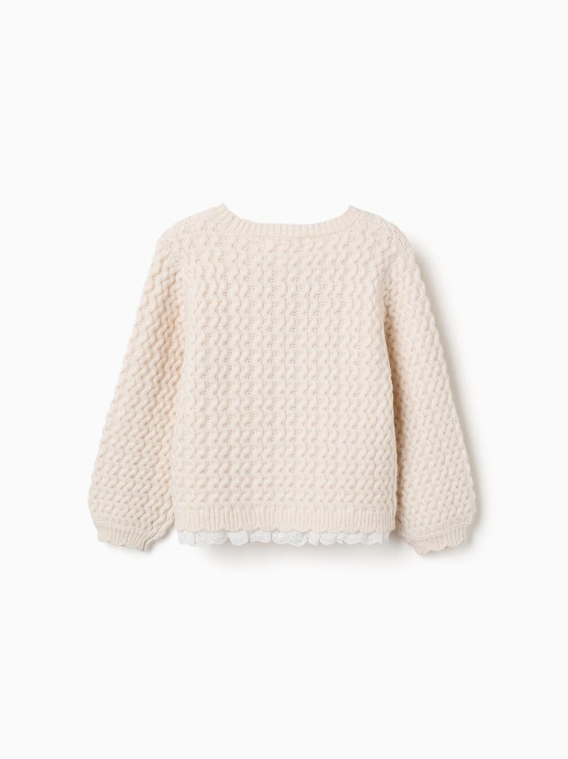 Pull en maille épaisse avec broderie anglaise Beige clair - Kiabi