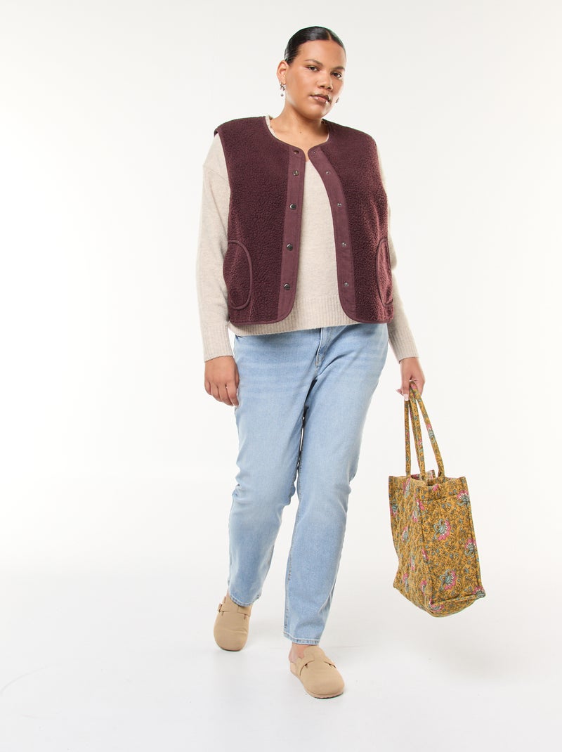 Pull en maille épaisse avec col V Beige - Kiabi