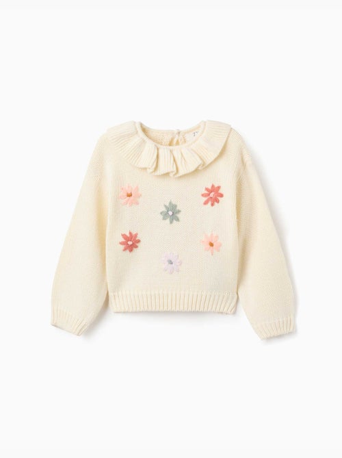Pull en maille épaisse avec fleurs brodées - Kiabi