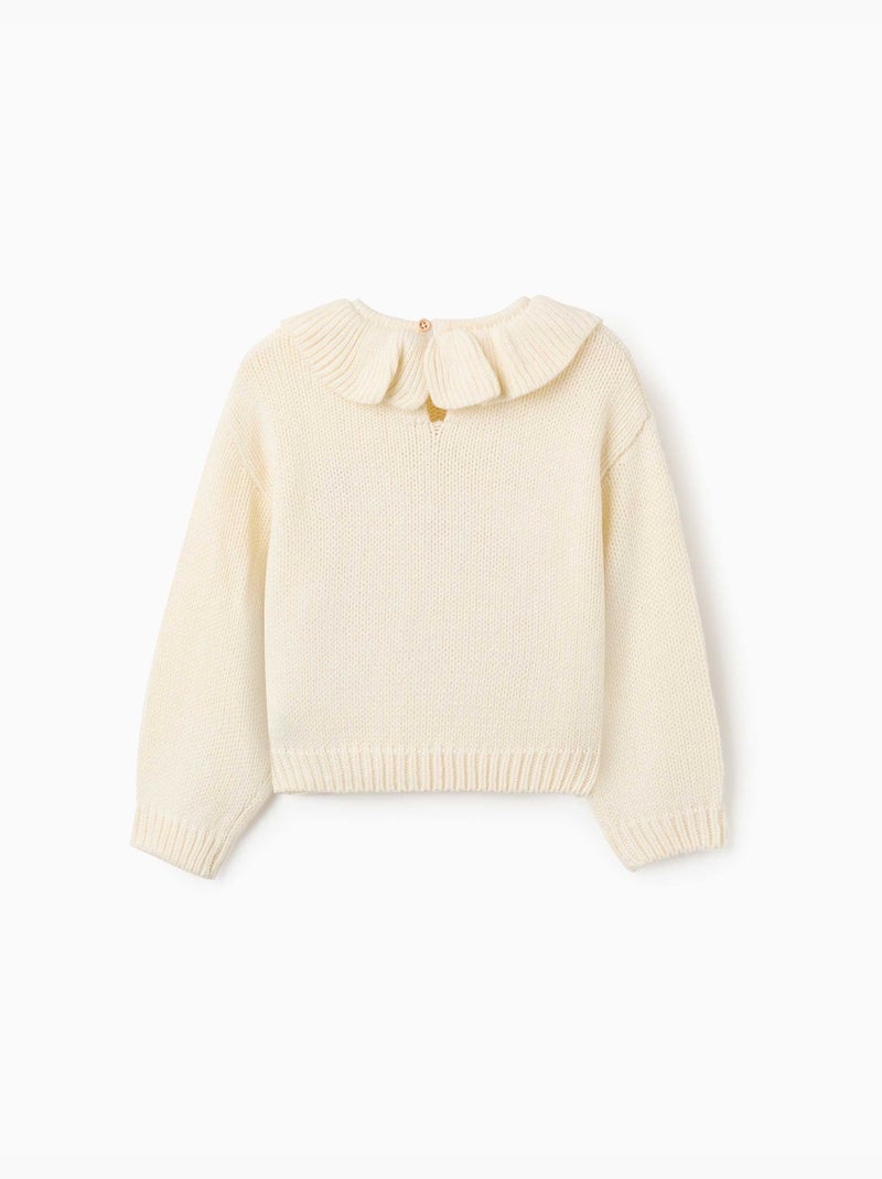 Pull en maille épaisse avec fleurs brodées Blanc - Kiabi