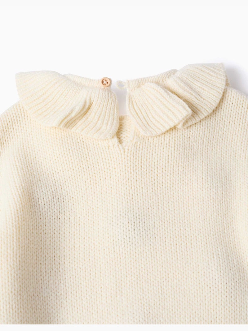 Pull en maille épaisse avec fleurs brodées Blanc - Kiabi