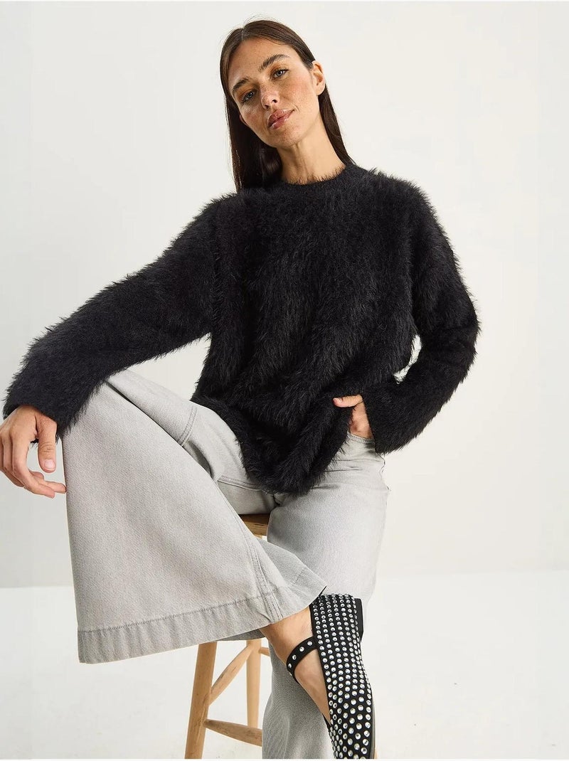 Pull en maille épaisse texturée coupe décontractée lucci Noir - Kiabi