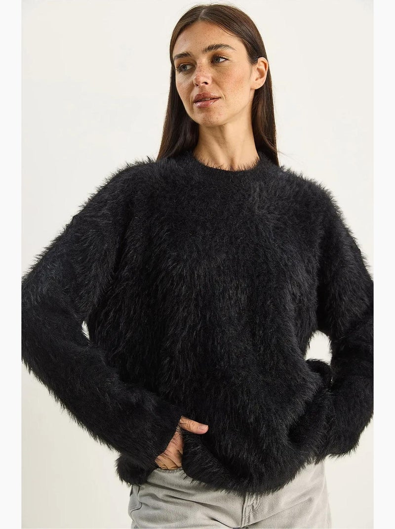 Pull en maille épaisse texturée coupe décontractée lucci Noir - Kiabi