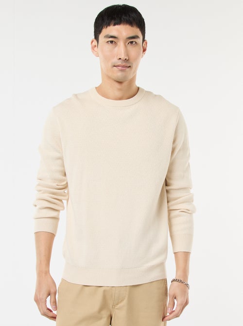 Pull en maille fantaisie à col rond - Kiabi