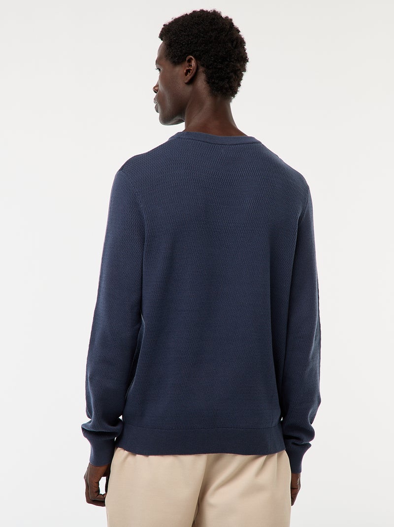 Pull en maille fantaisie à col rond Bleu - Kiabi