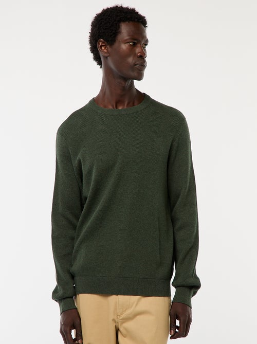 Pull en maille fantaisie à col rond - Kiabi