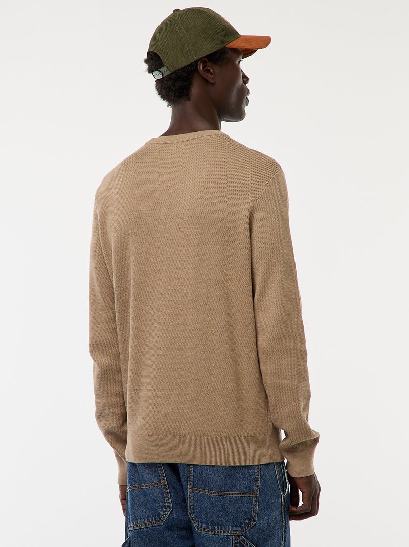Pull en maille fantaisie à col rond Marron - Kiabi