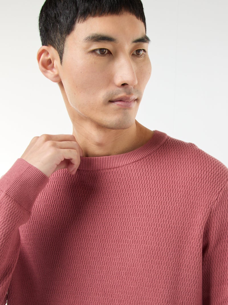 Pull en maille fantaisie à col rond Rose - Kiabi