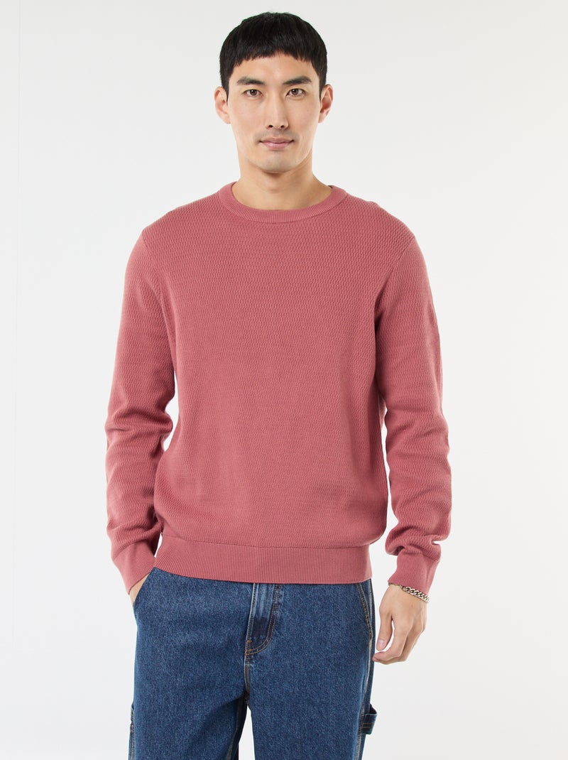 Pull en maille fantaisie à col rond Rose - Kiabi