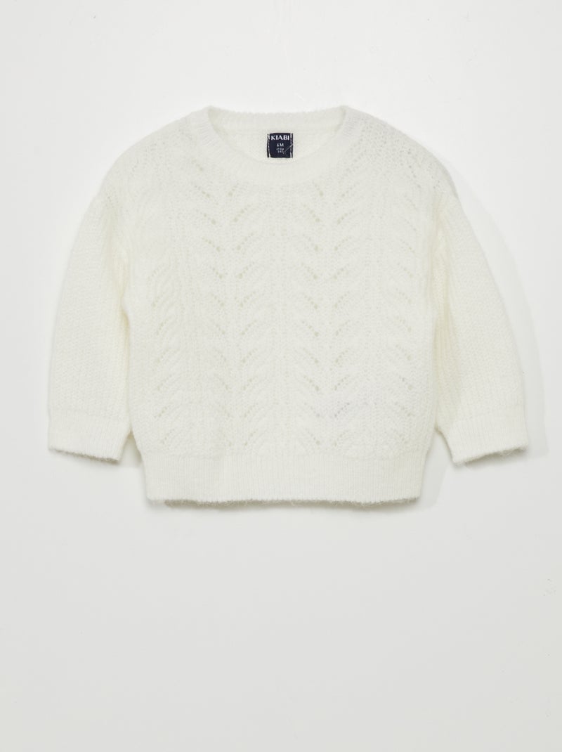 Pull en maille fantaisie blanc - Kiabi