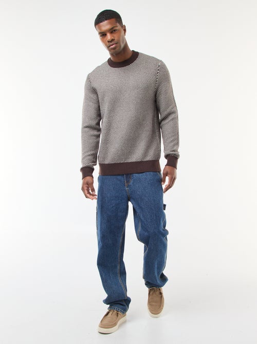 Pull en maille fantaisie col rond - Kiabi