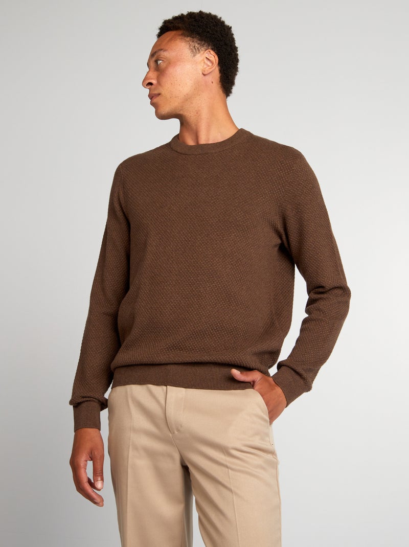 Pull en maille fantaisie Marron - Kiabi
