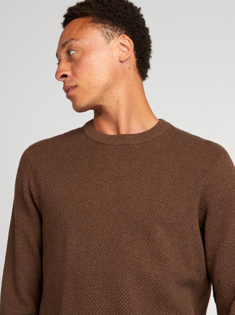 Pull en maille fantaisie Marron - Kiabi