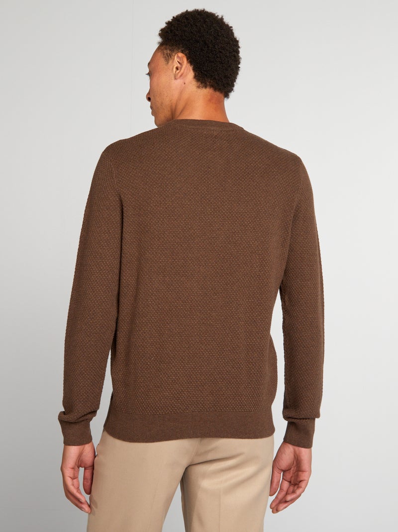 Pull en maille fantaisie Marron - Kiabi