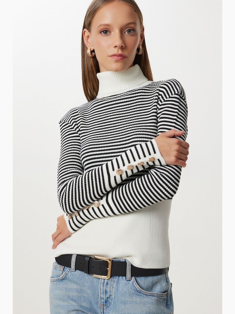 Pull en maille femme istanbul Noir Blanc - Kiabi