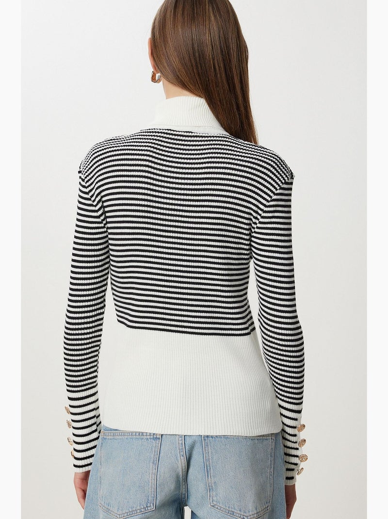 Pull en maille femme istanbul Noir Blanc - Kiabi
