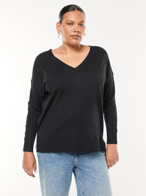 Pull en maille fine avec col V - Kiabi