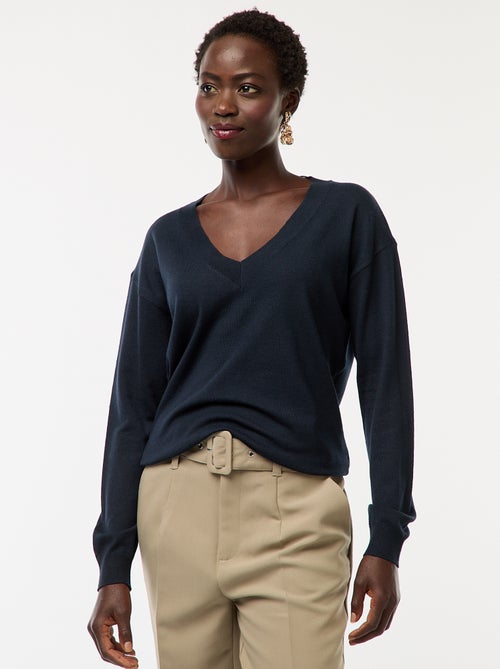 Pull en maille fine col V - Kiabi