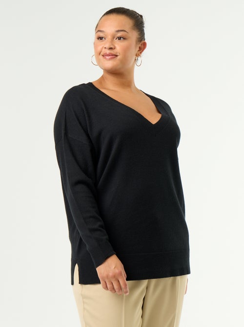 Pull en maille fine col V - Kiabi