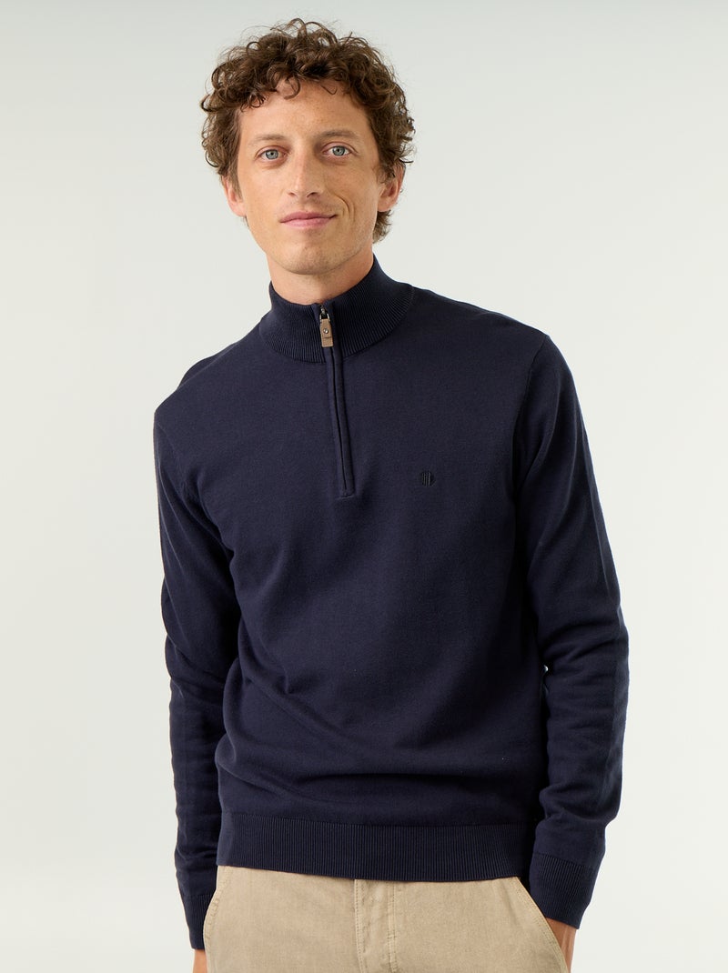 Pull en maille fine jauge avec col camionneur Bleu - Kiabi