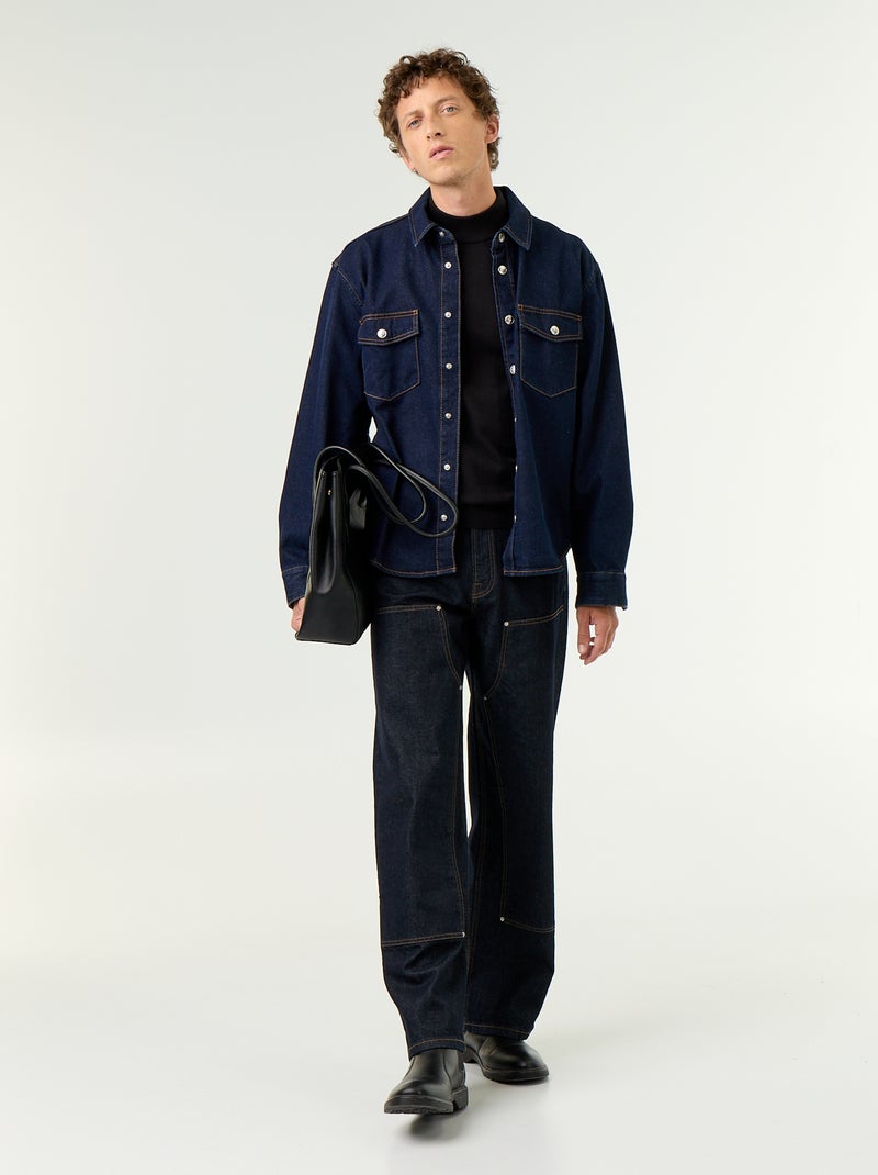 Pull en maille fine jauge avec col montant Noir - Kiabi