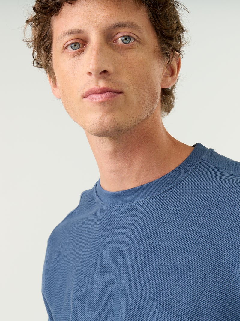 Pull en maille fine jauge côtelée Bleu - Kiabi