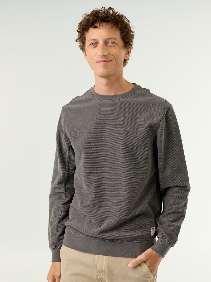 Pull en maille fine jauge côtelée Gris - Kiabi