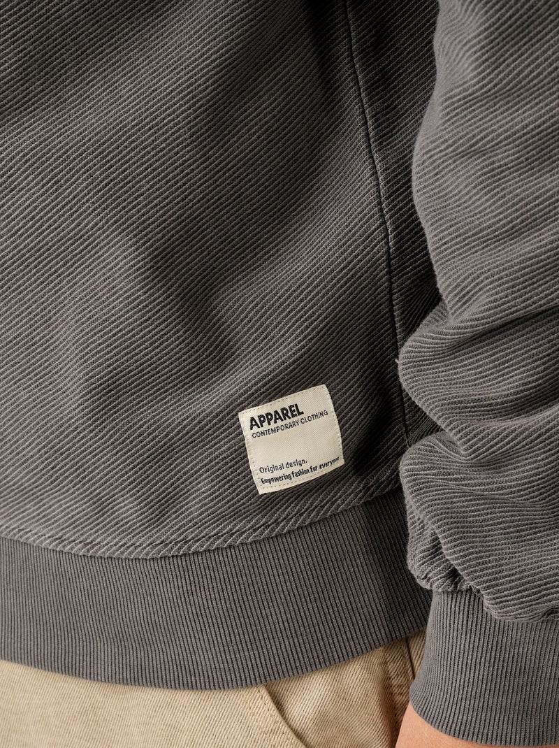 Pull en maille fine jauge côtelée Gris - Kiabi