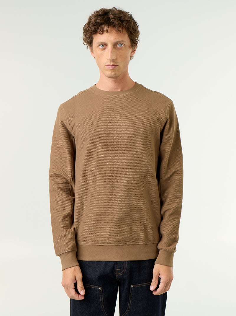 Pull en maille fine jauge côtelée Marron - Kiabi