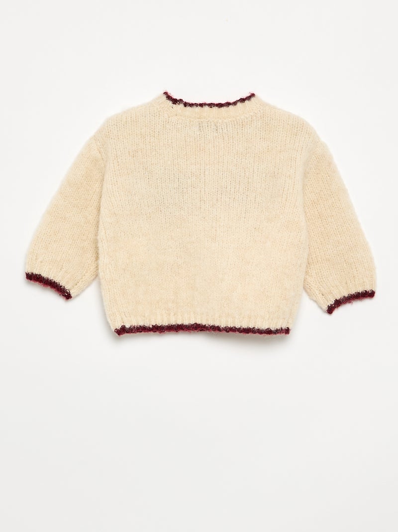 Pull en maille fine jauge imprimé 'cœurs' Beige - Kiabi
